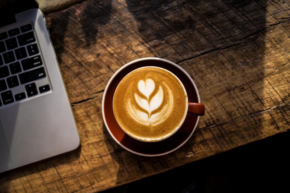 Latte on a wooden table